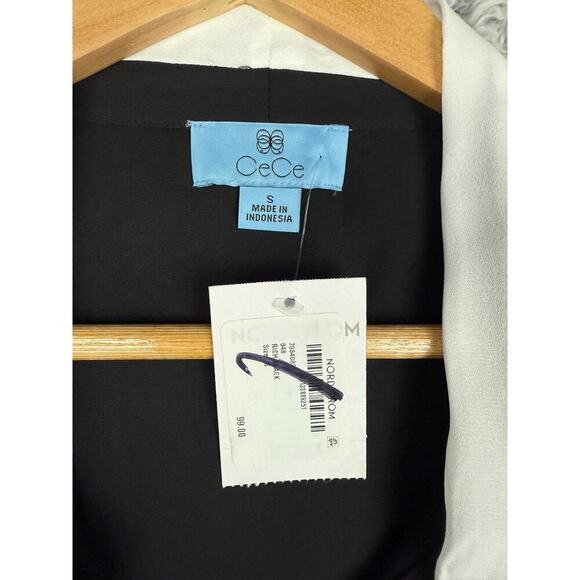 Cece Long Sleeve Button Down Shirt Sheer Black and White Pearl Accents Sz Small - Picture 5 of 11